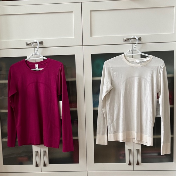 lululemon athletica Tops - Lululemon Swiftly Relaxed Long Sleeve Set of 2 White and Ripened Raspberry NWT❤️